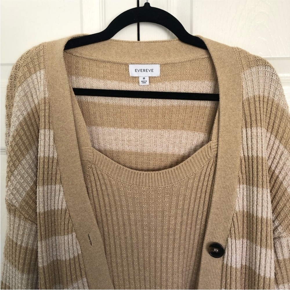 Evereve Tan and Cream Striped Cardigan Cami Set - Picture 5 of 11